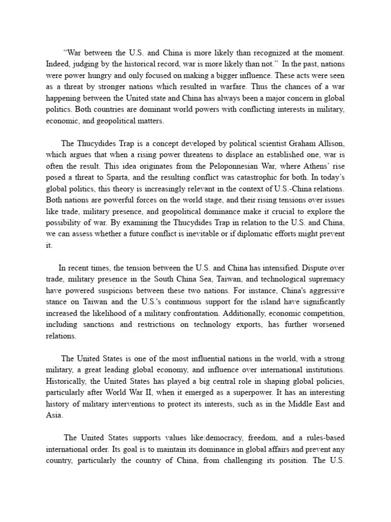 U.S.-China War Risks and Thucydides Trap | PDF | Political Science ...
