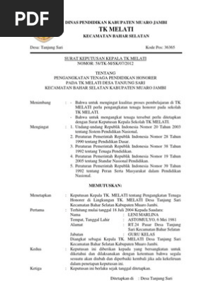 Surat Keputusan Kepala Tk Melati