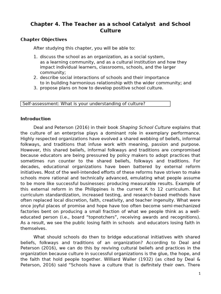 Chapter 4 The Teacher As School Catalyst | PDF | System | Teachers