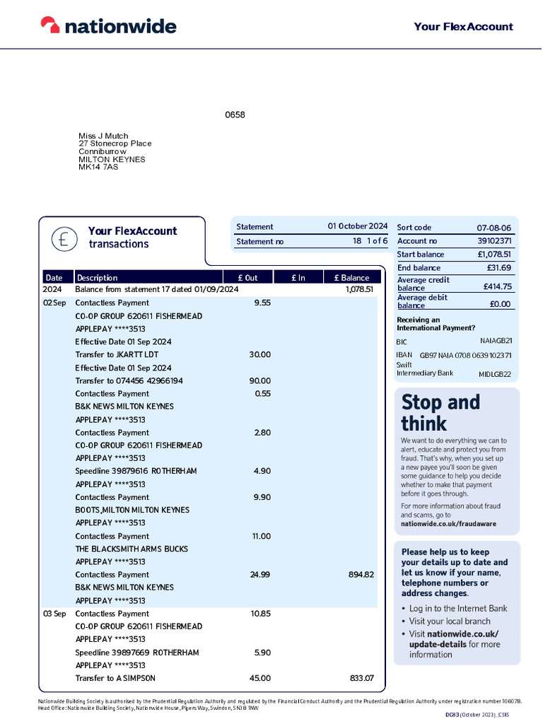 Nationwide Building Society Statement | PDF | Apple Pay | Payments