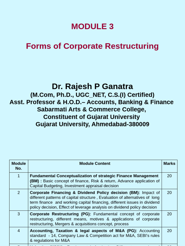 Module 3 - CFR - Forms of Corporate Restructuring | PDF | Mergers And ...
