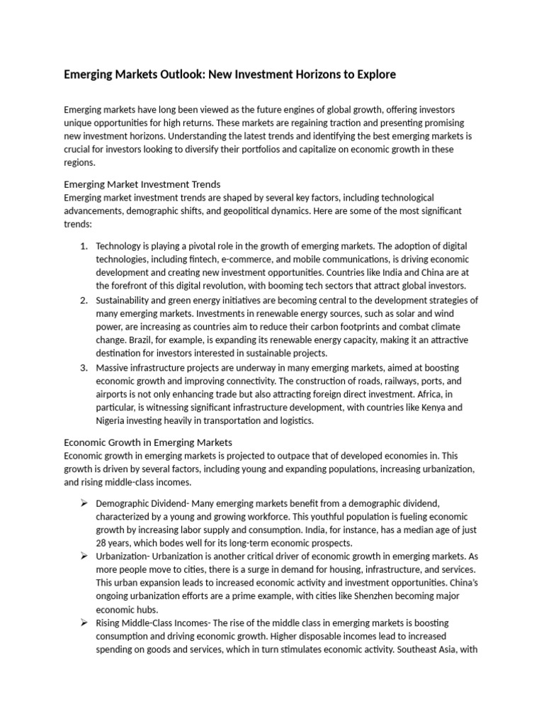 Emerging Markets Outlook | PDF | Economic Growth | Investing