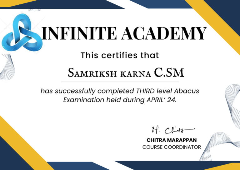 Samriksh Karna: Abacus Level 3 Certificate | PDF