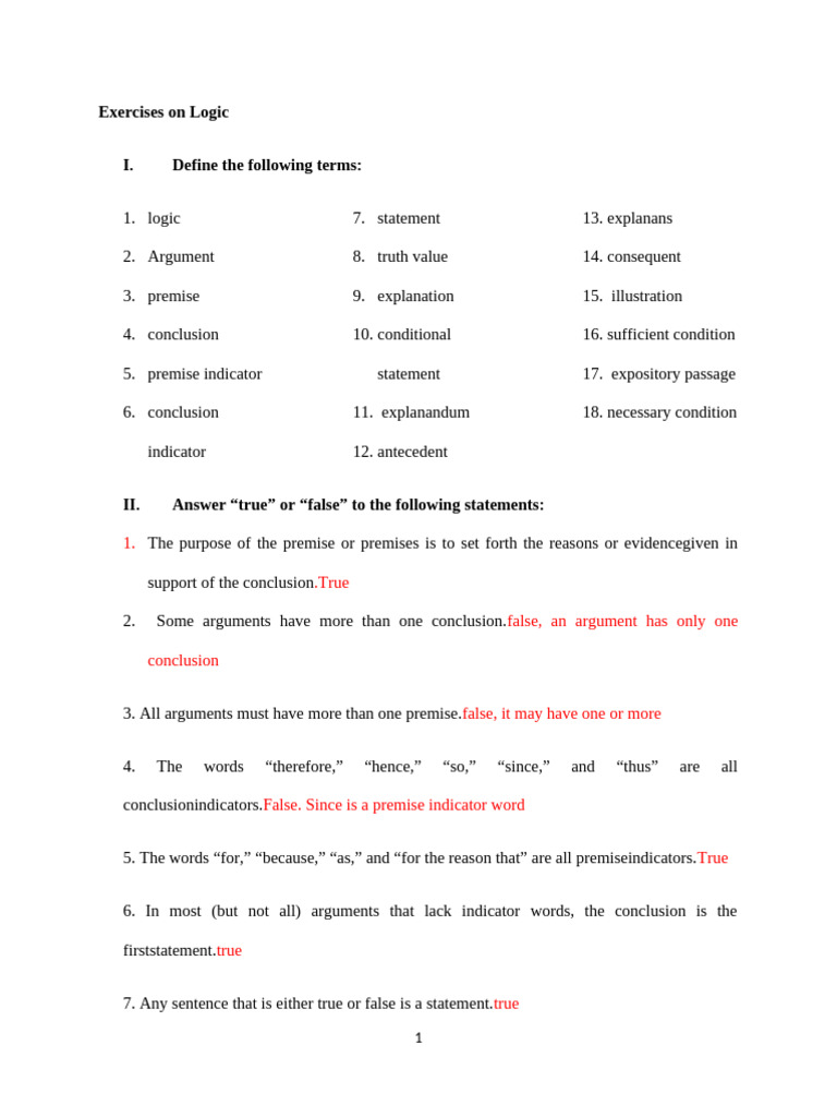 Logic Exercises and Argument Analysis | PDF | Argument | Logical ...