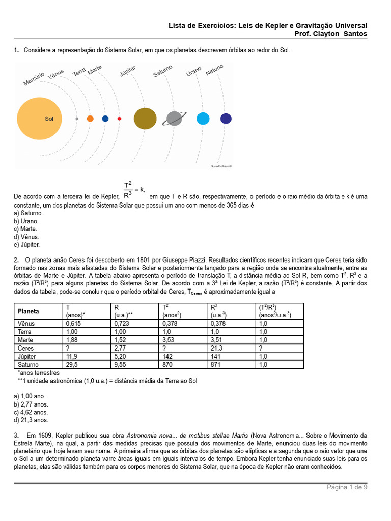 Exercícios sobre Leis de Kepler e Gravitação | PDF | Órbita | Gravidade