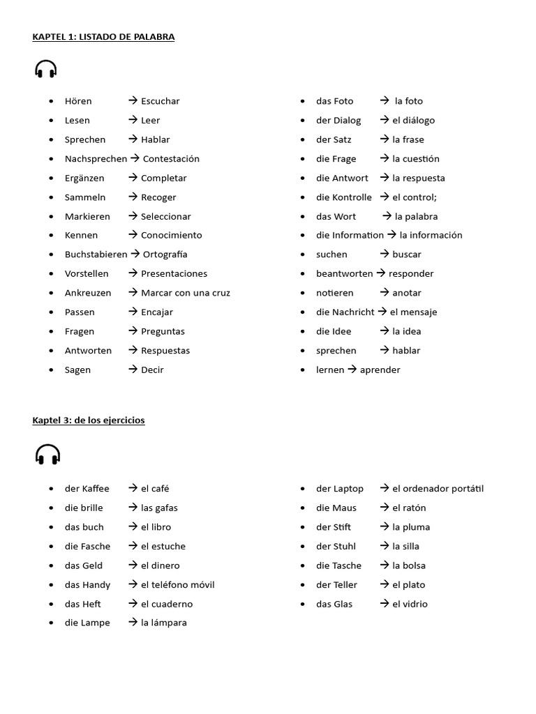 Vocabulario de Alemán A1 | PDF