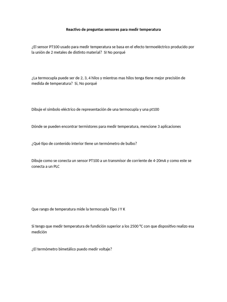 Reactivo de preguntas sensores para medir temperatura pdf
