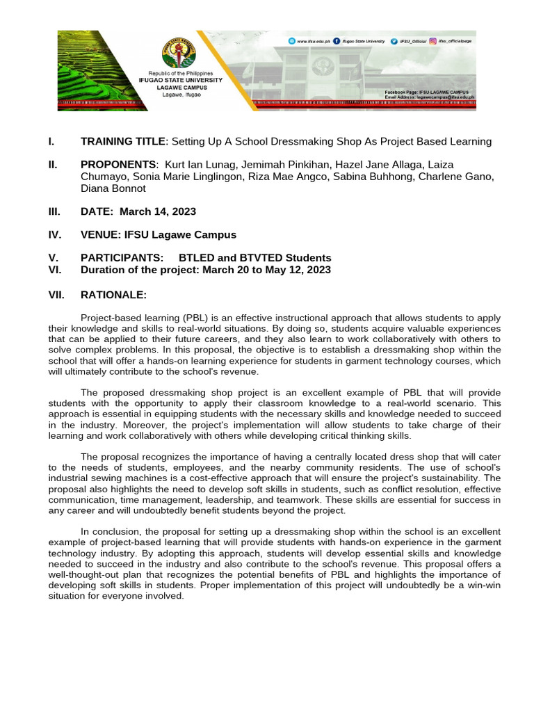 School Dressmaking Shop Project Proposal | PDF | Skill | Leadership