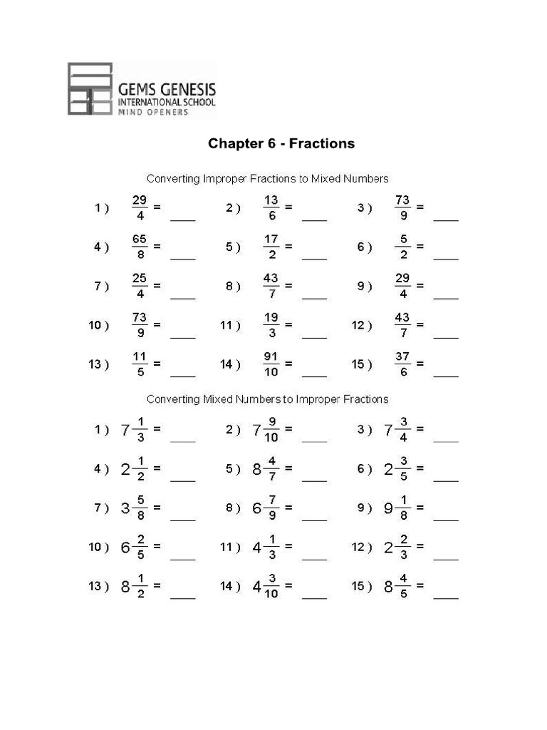 Maths Fractions Worksheet | PDF