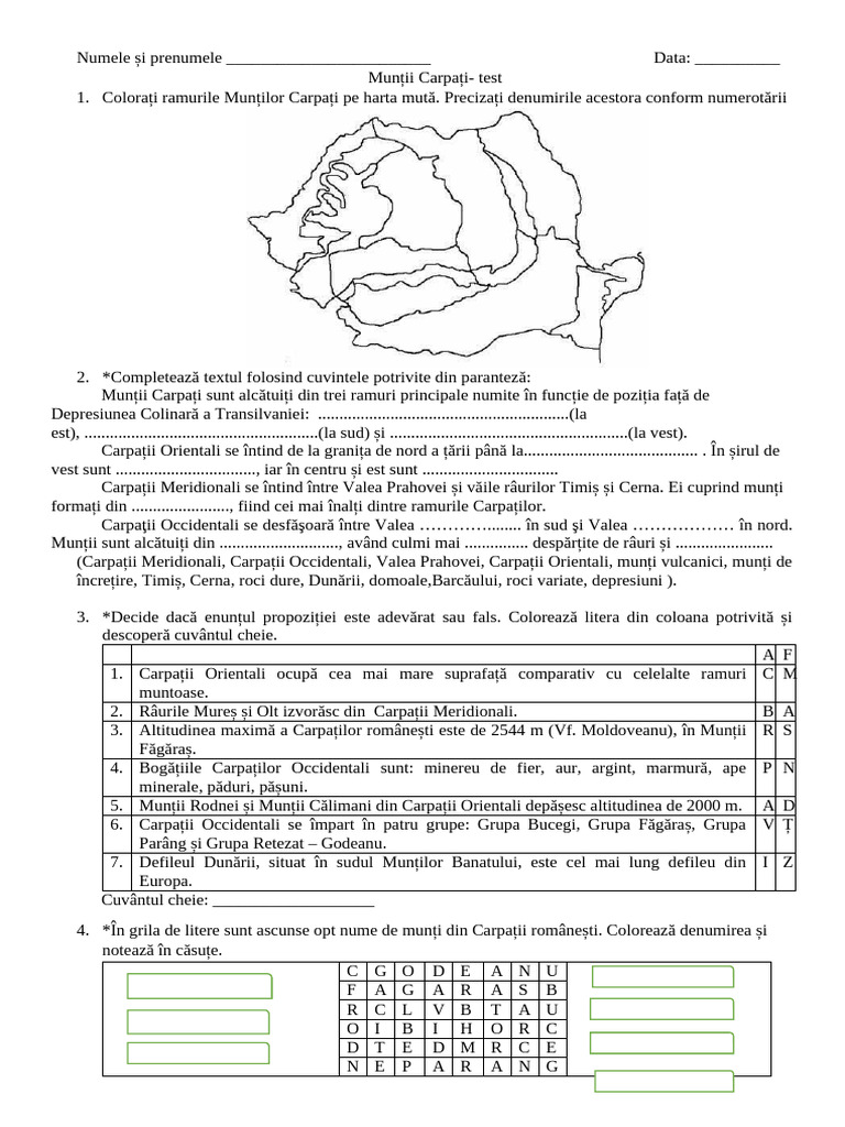 Muntii Carpati Fisa de Lucru | PDF