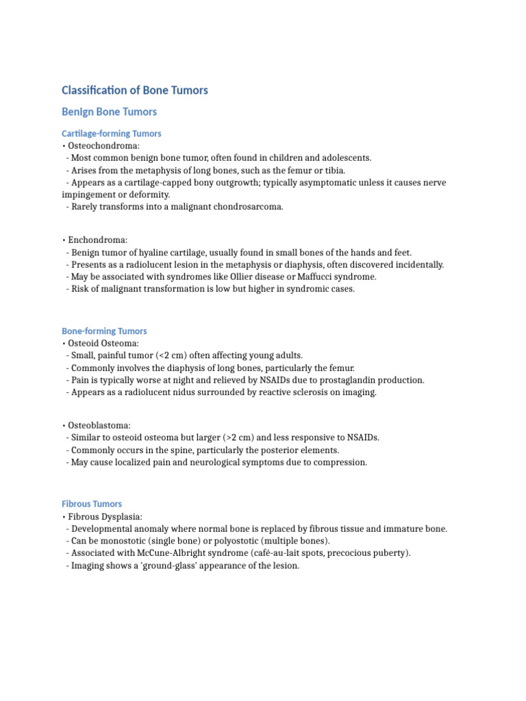 Classification of Bone Tumors | PDF | Bone | Diseases And Disorders