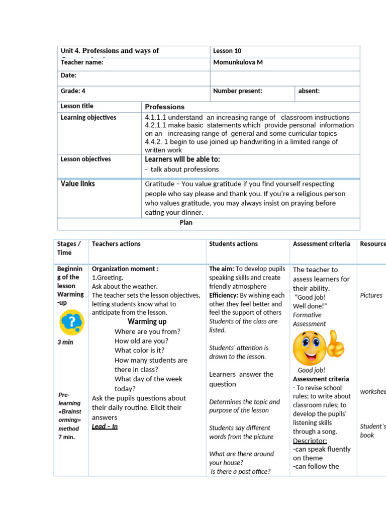 Professions and Communication Skills Lesson | PDF | Teaching | Cognition