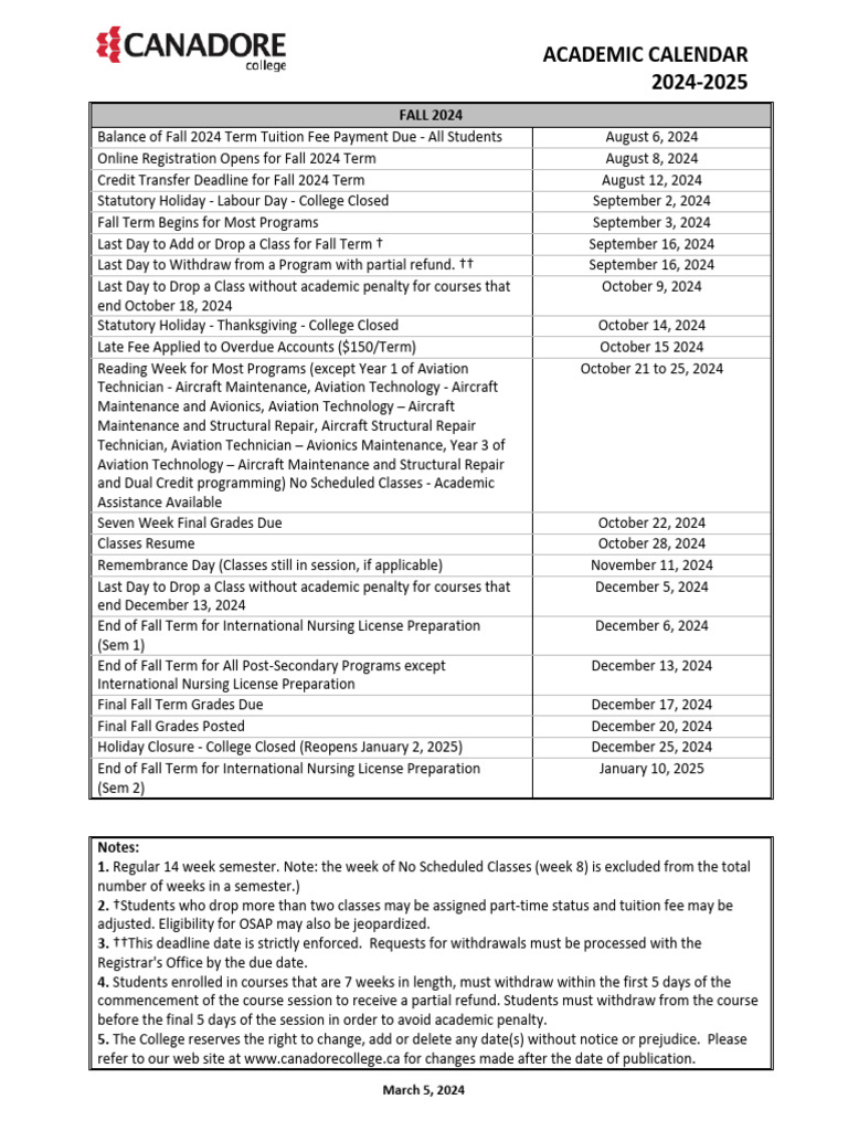 2024-2025 Academic Calendar Overview | PDF
