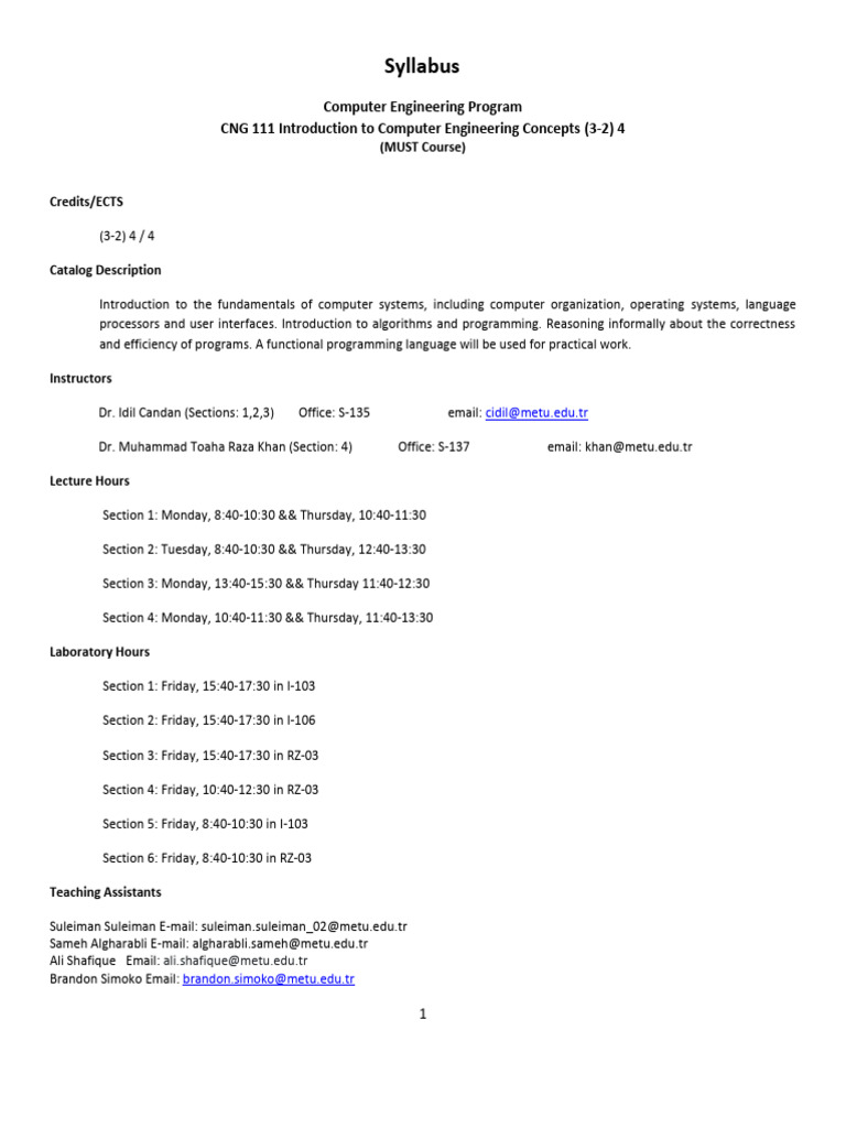 Computer Engineering Course Syllabus | PDF | Computer Programming ...