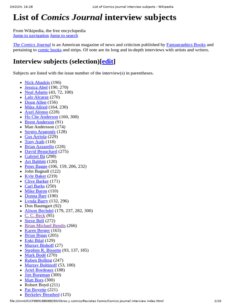Comics Journal Interview Subjects List | PDF | Comics Creators ...