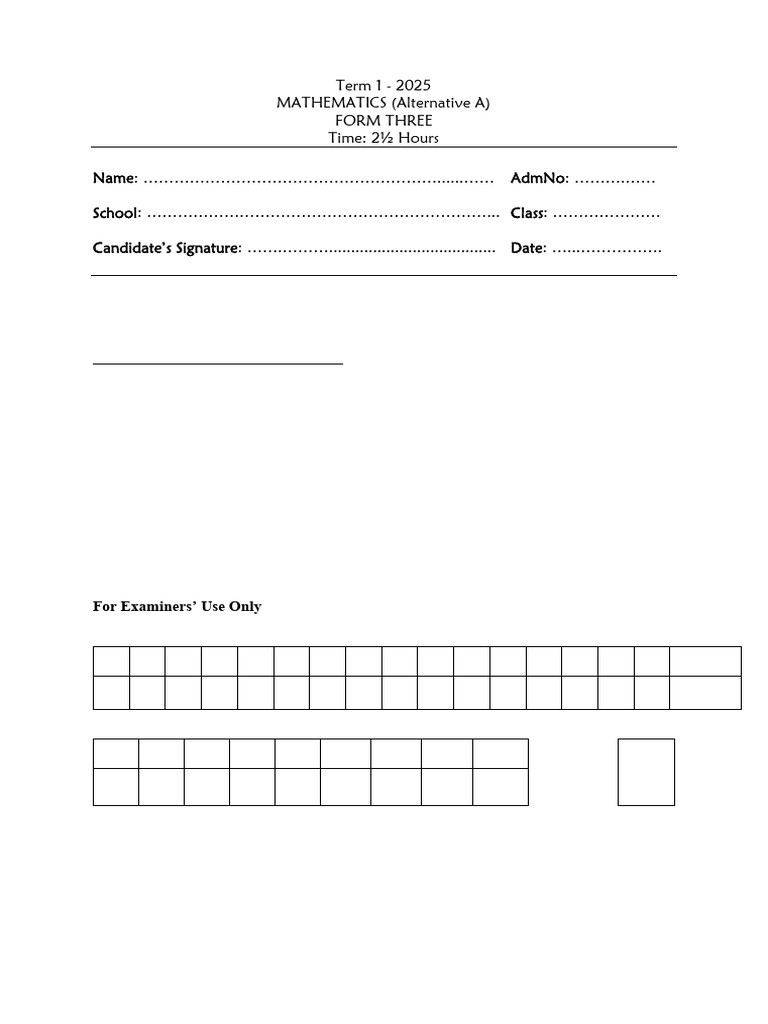 Form Three Mathematics Exam 2025 | PDF | Triangle | Mathematics