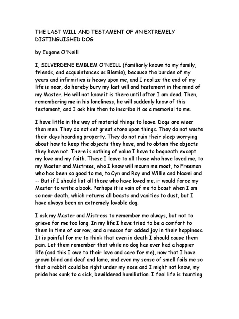 The Last Will and Testament of An Extremely Distinguished Dog