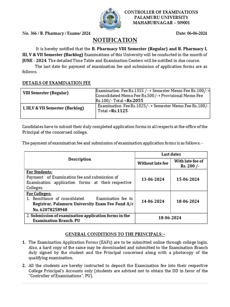 B. Pharmacy Exam Notification June 2024 | PDF