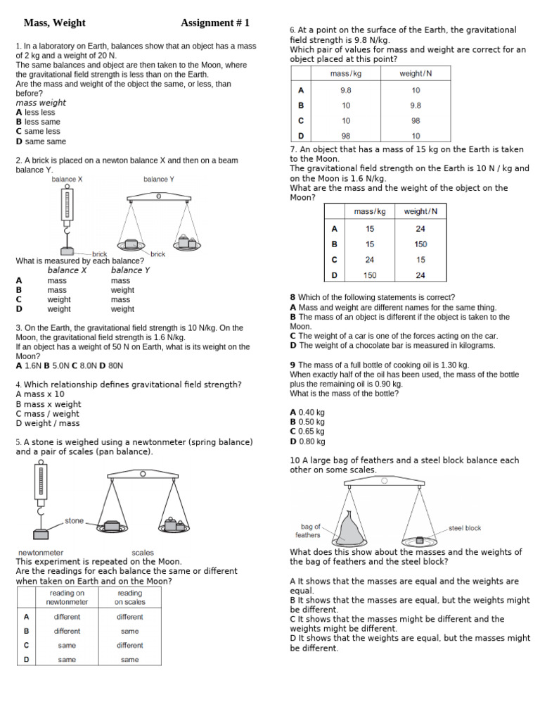 Mass Weight | PDF | Weight | Mass