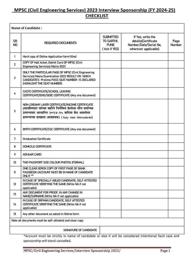 MPSC Civil Engineering Interview Checklist | PDF