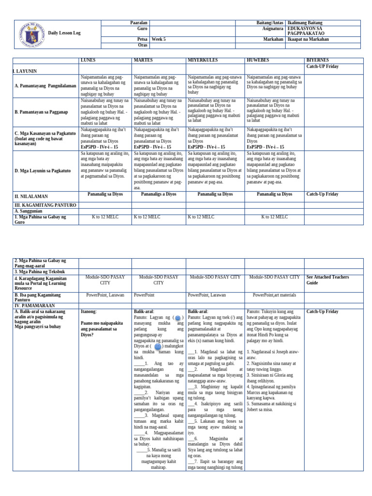 DLL Week 5-Q4 Esp 5 | PDF