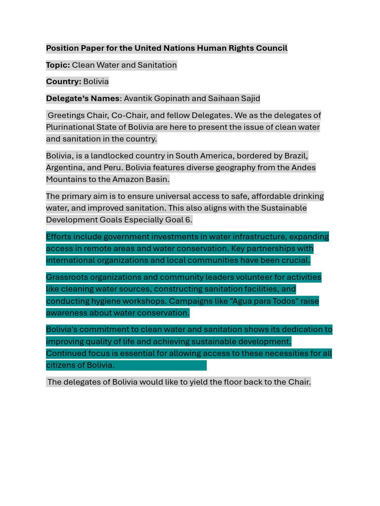 Bolivia's Commitment to Clean Water Access | PDF