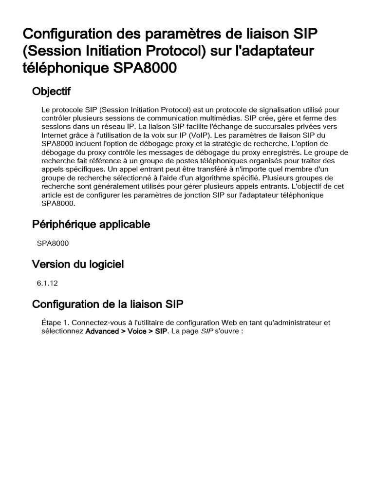 Configuration SIP sur SPA8000 | PDF | séance d'initiation au protocoles ...