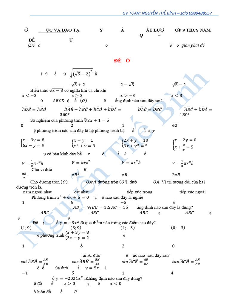 Trac Nghiem - Luyen Thi TS10 - de 01 | PDF