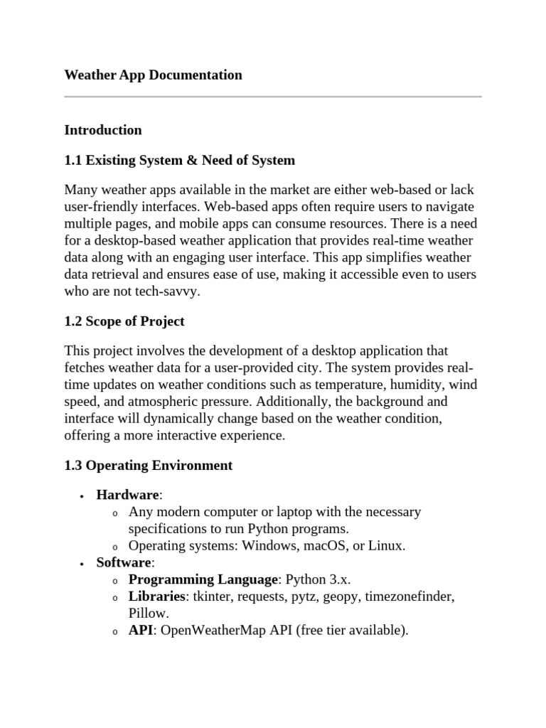 Weather App Documentation | PDF | Mobile App | User Interface