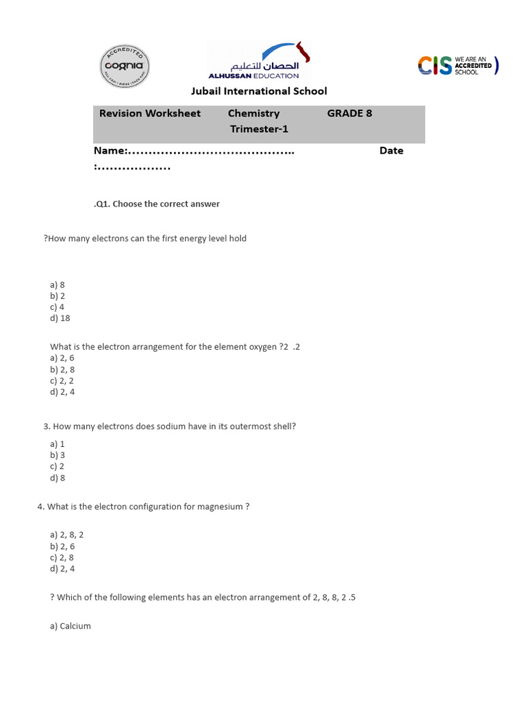 Grade 8 Chemistry Revision Worksheet | PDF | Chemical Bond | Chemical ...