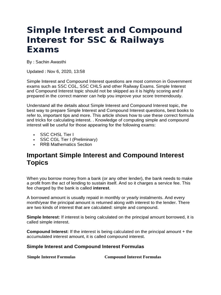 Simple & Compound Interest Guide for Exams | PDF | Interest | Compound ...