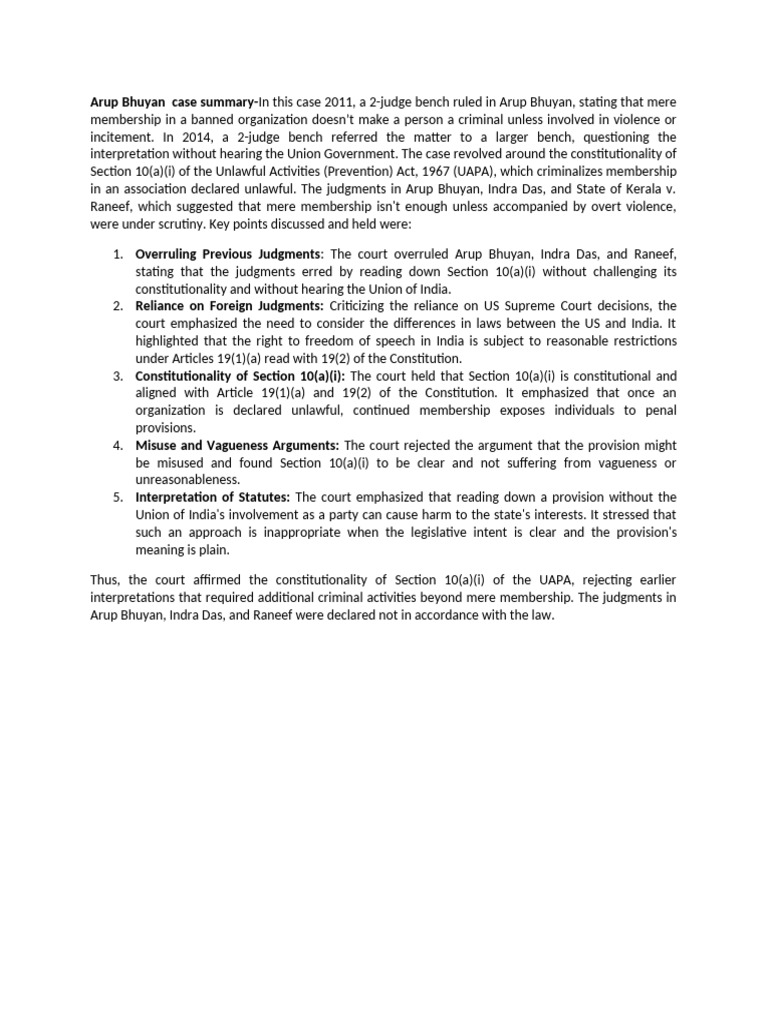 Arup Bhuyan Case: UAPA Section 10(a)(i) Ruling | PDF | Political Law ...
