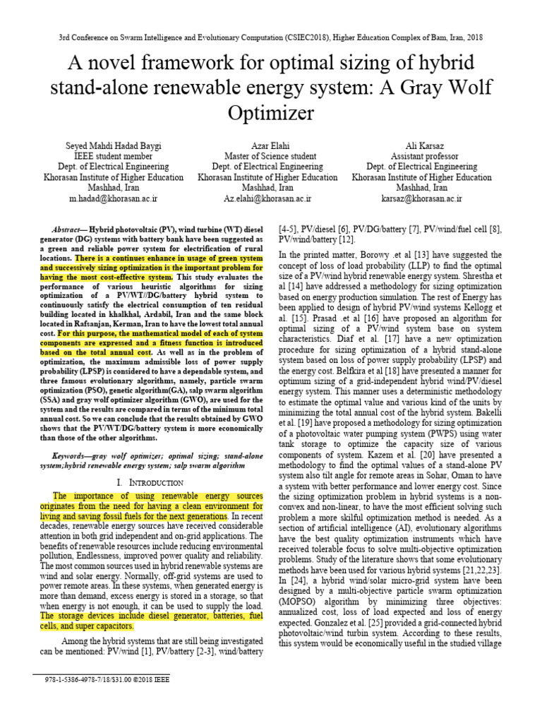 A Novel Framework For Optimal Sizing of Hybrid A Novel Framework For ...