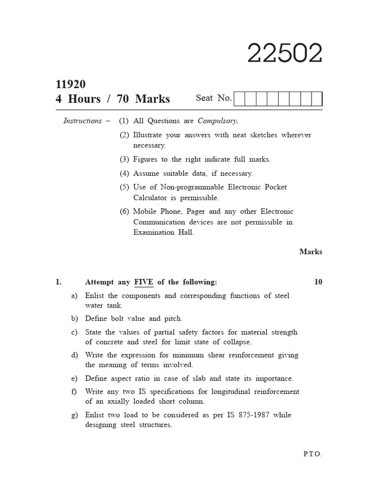 Civil Engineering Exam Question Paper | PDF | Bending | Beam (Structure)