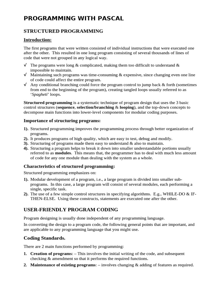 Structured Programming in Pascal | PDF | Computer Program | Programming