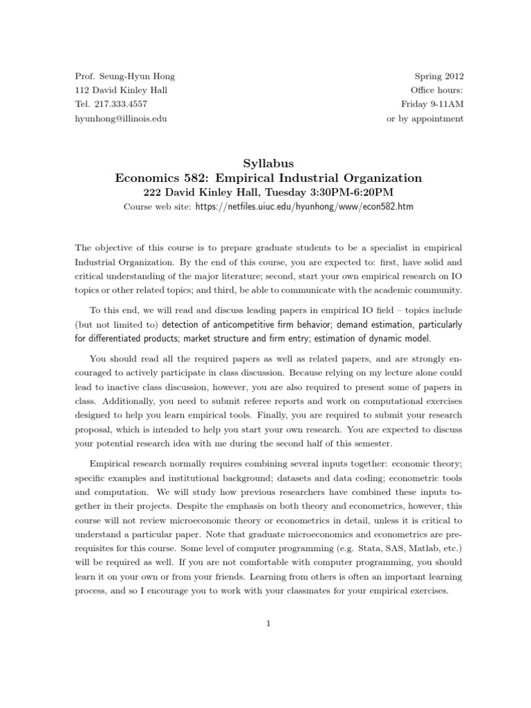Syllabus Economics 582 Empirical Industrial Organization 222 David