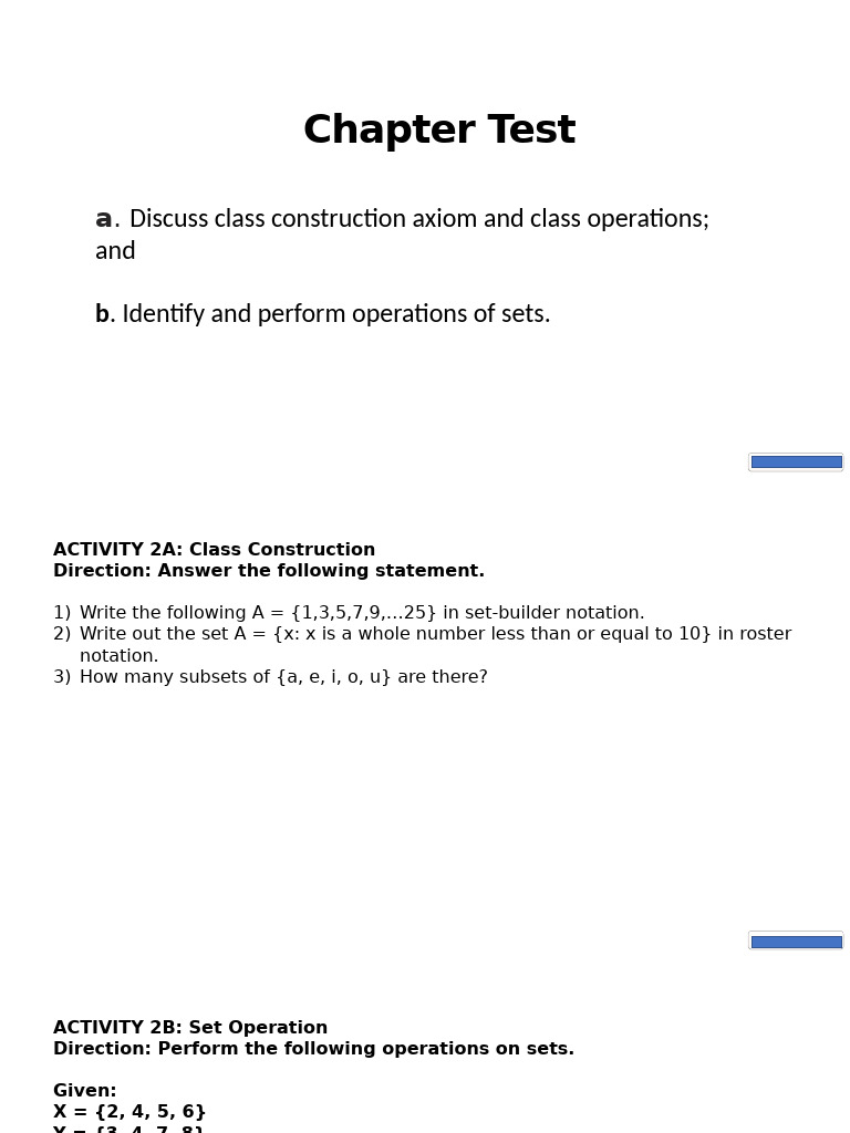 Class Construction and Set Operations Test | PDF