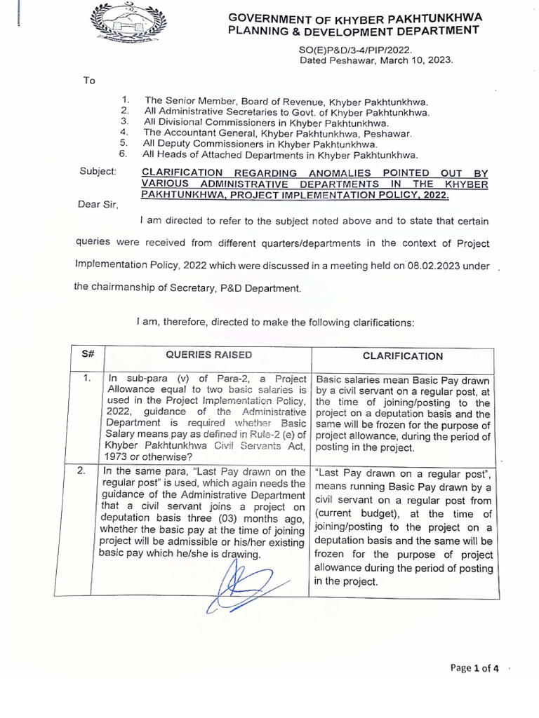 Clarifications KP Project Implementation Policy 2022 10.03.2023 | PDF