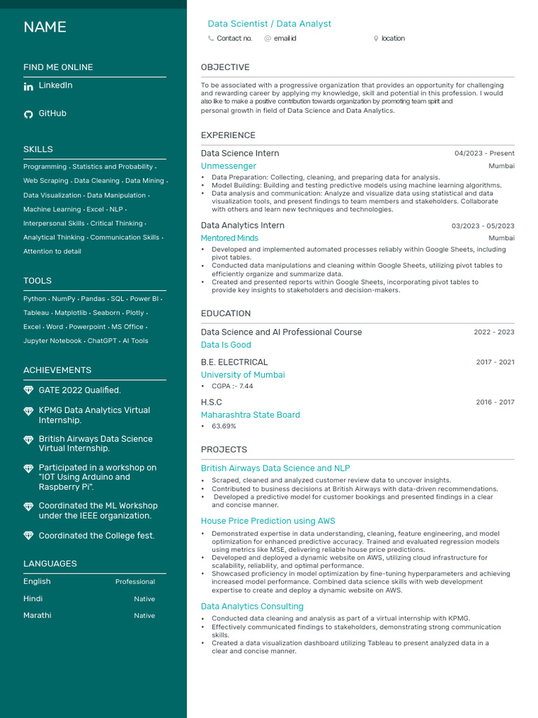 data-science-intern-resume-overview-pdf-data-science-data-analysis
