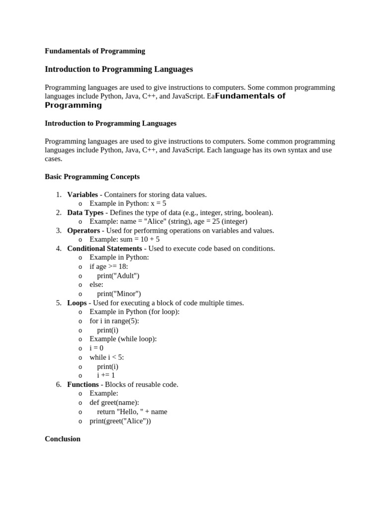 Fundamentals of Programming | PDF | Programming Language | Control Flow