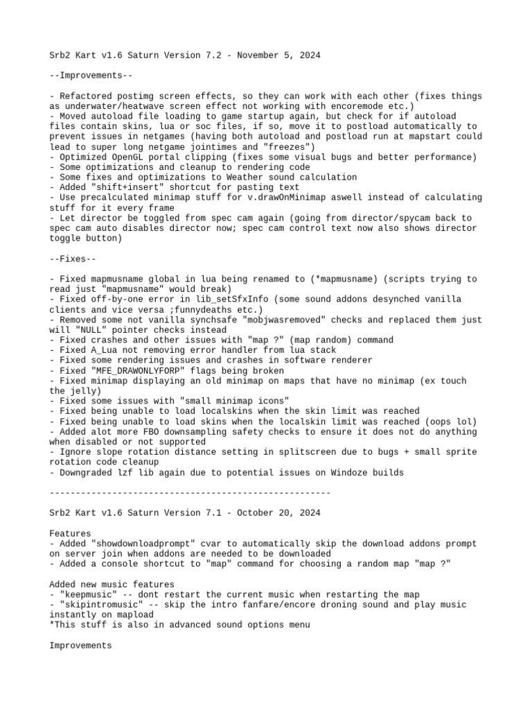 Srb2 Kart v1.6 Saturn Update Notes | PDF | Texture Mapping | Graphics ...