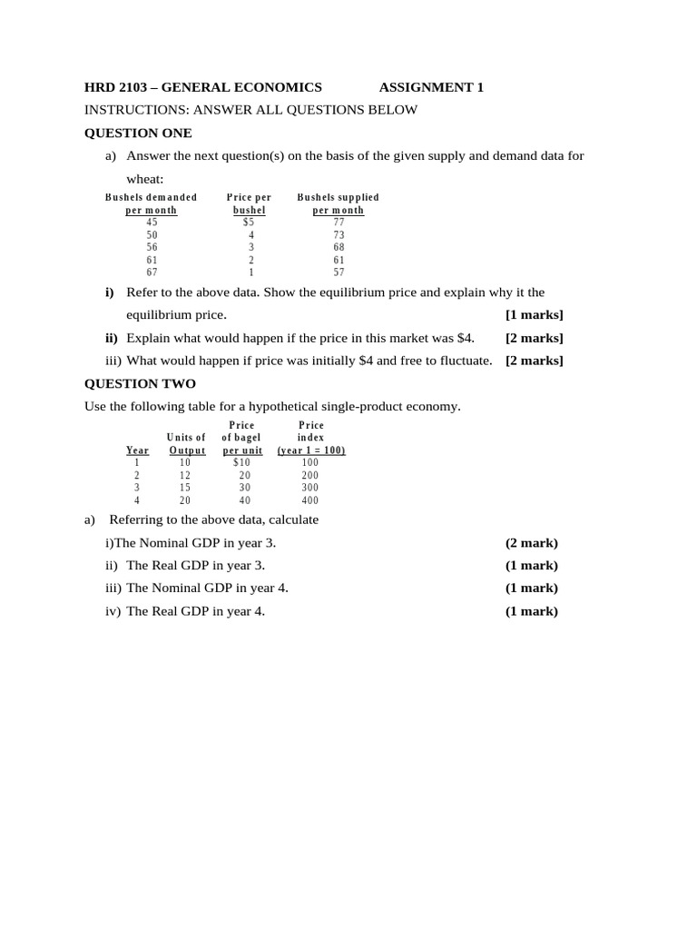 General Economics Assignment on Supply and Demand | PDF