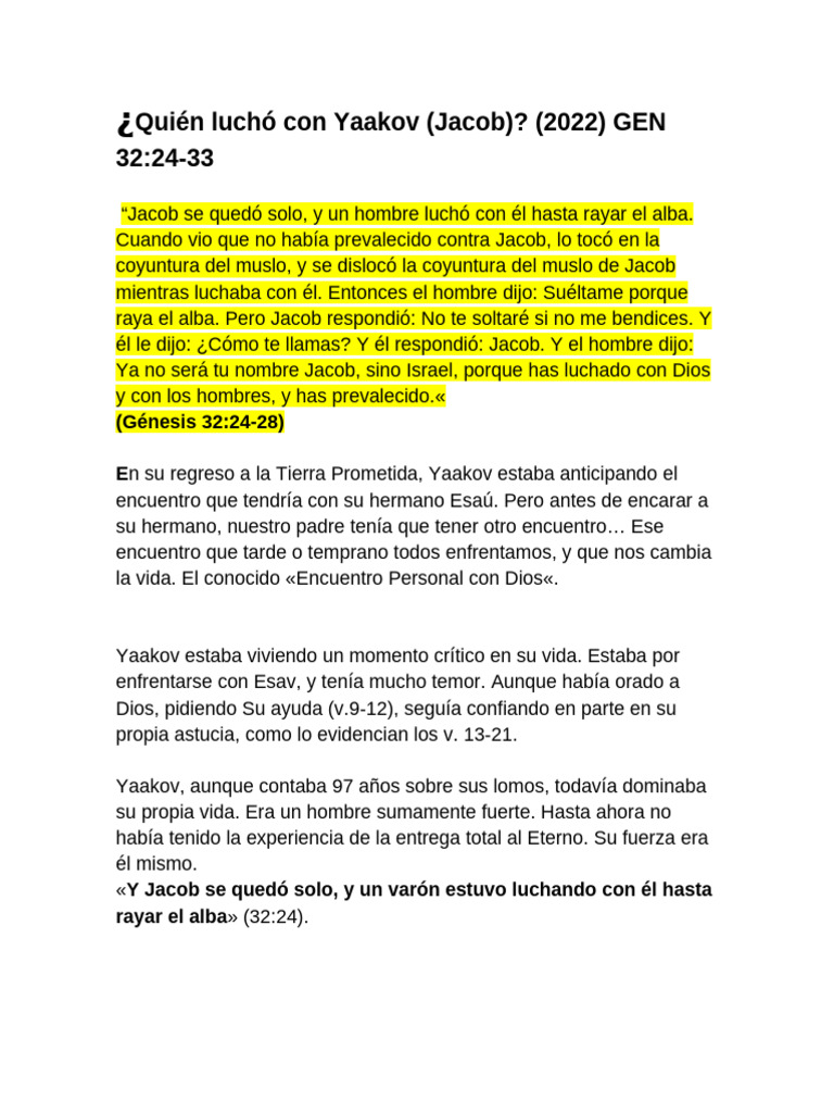 Jacob y su lucha con Dios en Jaboc | PDF | Jacob | Libro del Génesis