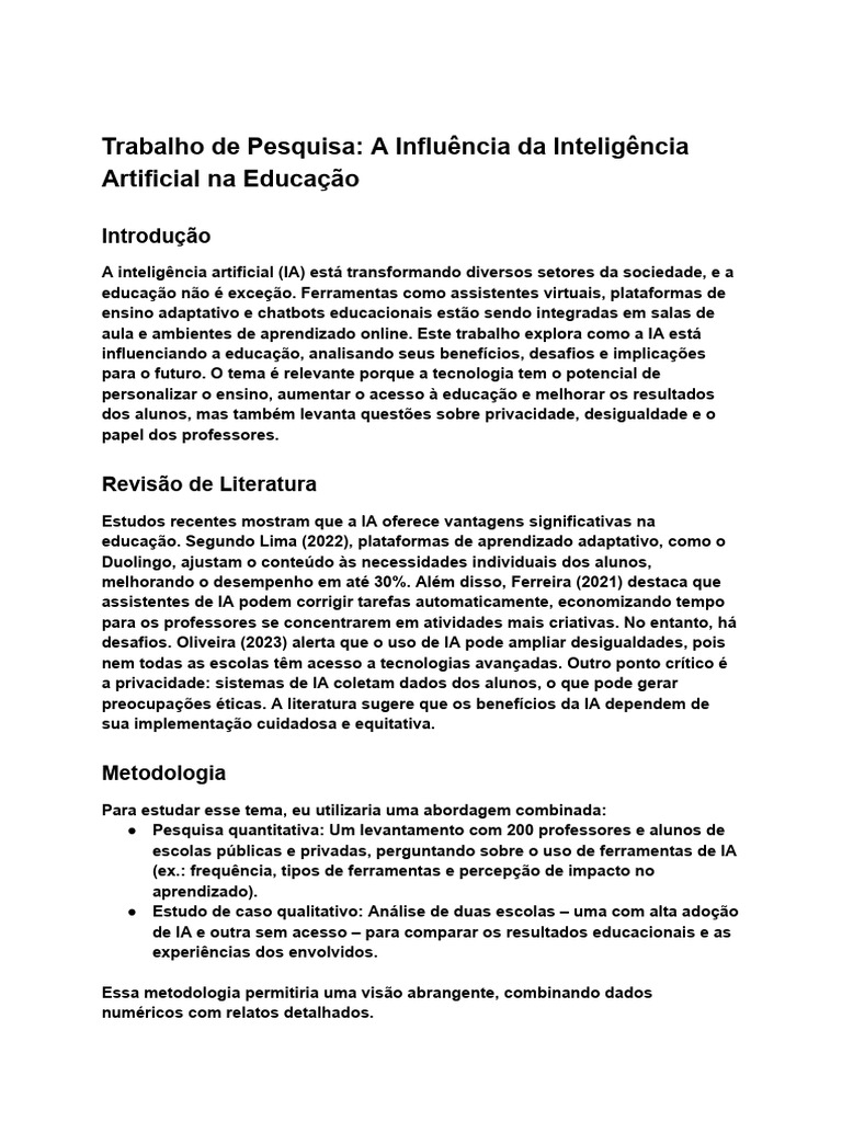 Impacto da IA na Educação: Benefícios e Desafios | PDF | Inteligência ...