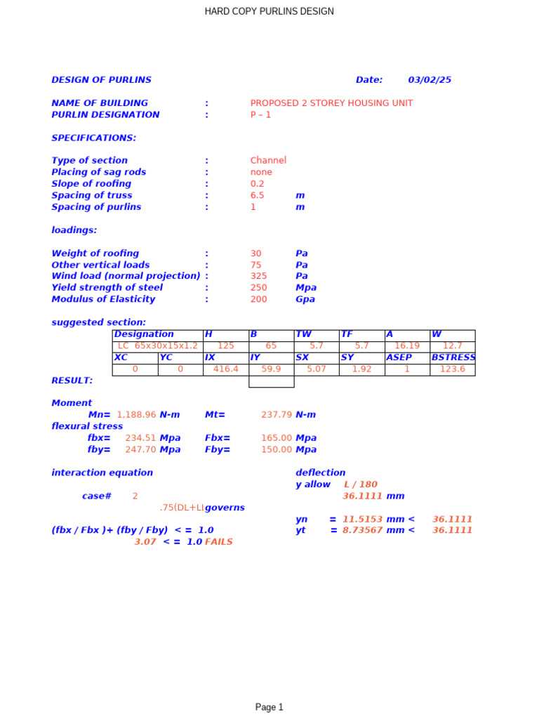 Purlin Design for Two-Storey Housing | PDF | Strength Of Materials ...