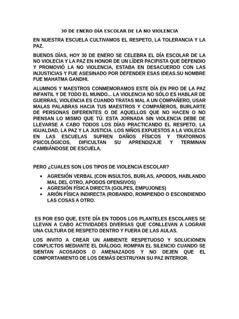 Día Escolar de la No Violencia y Paz | PDF