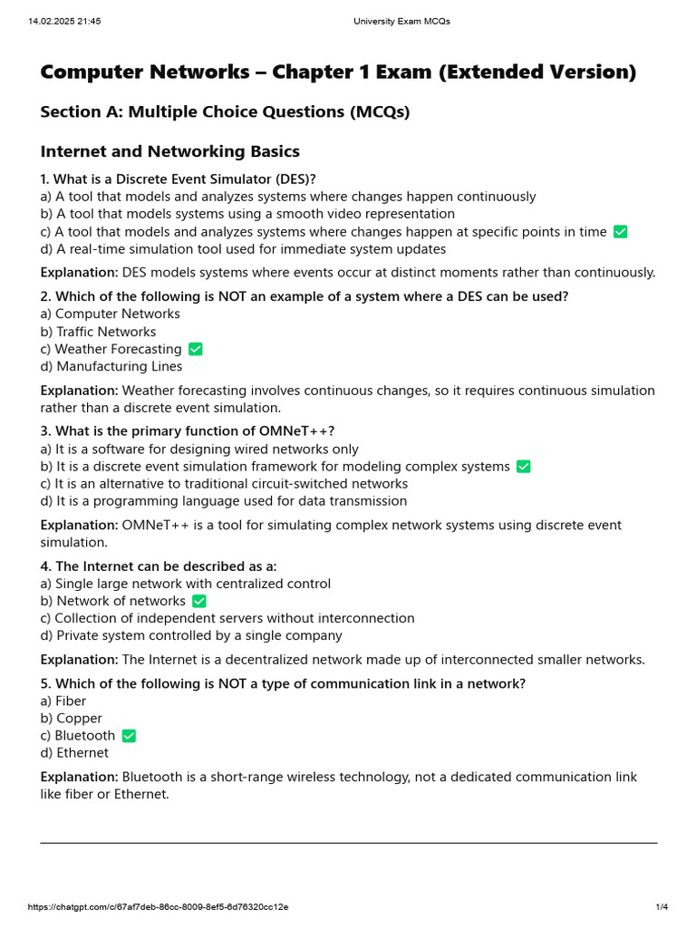 Computer Networks Chapter 1 Exam MCQs | PDF | Computer Network | Osi Model