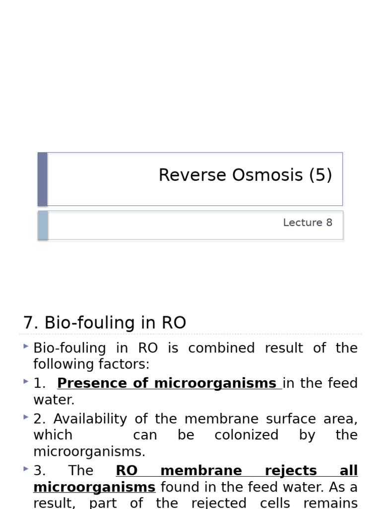 Lecture 8, Reverse Osmosis 5 | PDF | Membrane | Biofilm