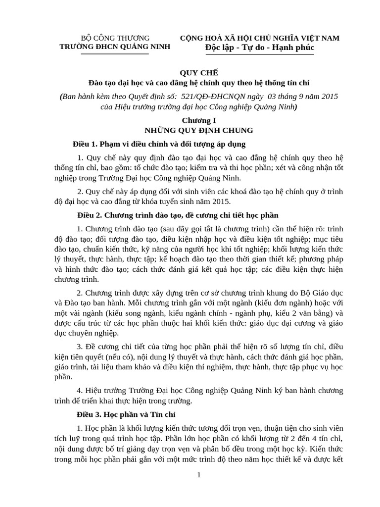 Quy Che 521 Dao Tao Theo Tin Chi | PDF