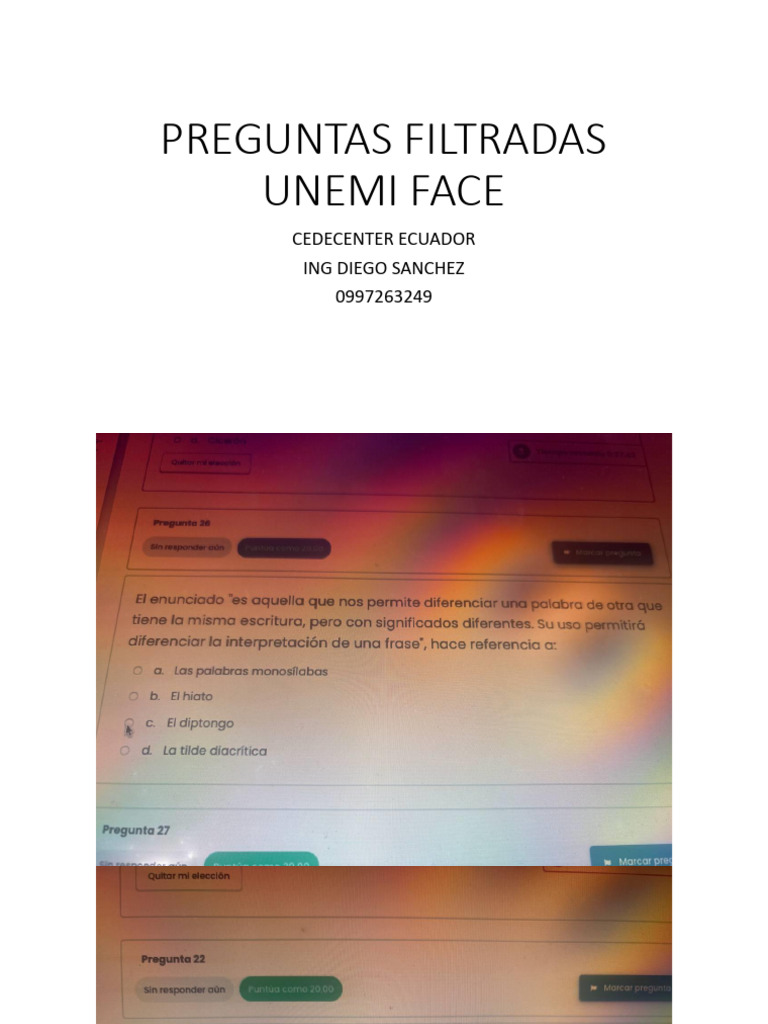 Preguntas Filtradas Unemi Face | PDF